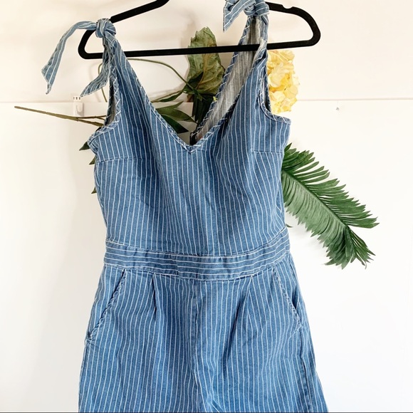 - Chelsea & Violet Womens Denim Striped Jumpsuit Blue - Picture 6 of 7